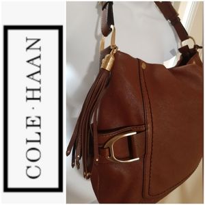 Cole Haan Leather Hobo brown leather bag carryall shoulder bag pebble leather